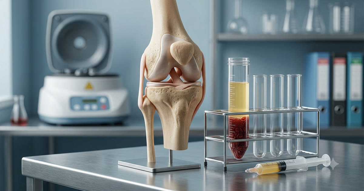 Preparo de plasma rico em plaquetas (PRP) a partir do sangue do próprio paciente, tratamento adjuvante da artrose do joelho na Galvão Ortopedia, em Londrina